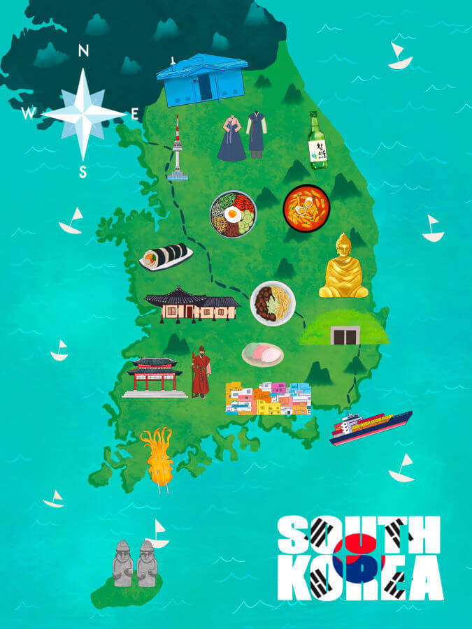 South Korea Country Map Illustration Poster