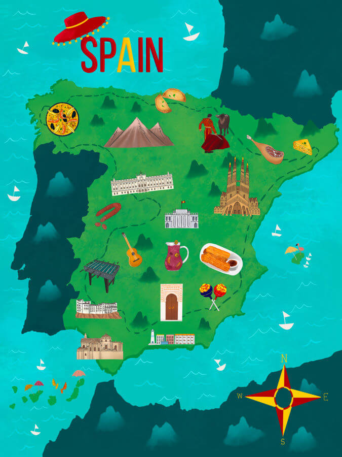 Spain Country Map Illustration Poster
