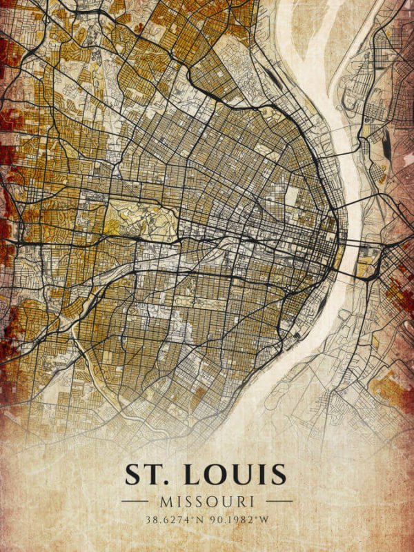 St Louis Missouri Antique Map Illustration