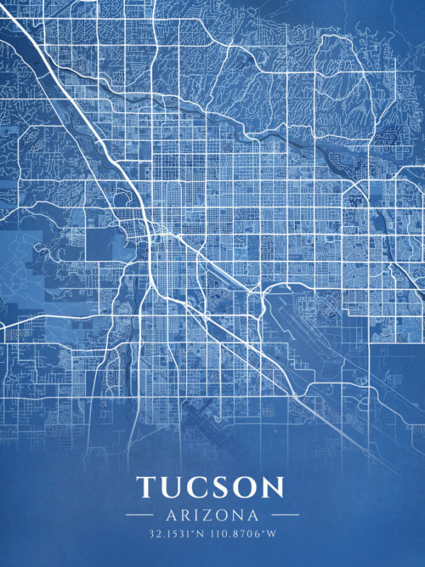 Tucson Arizona Blueprint Map Illustration