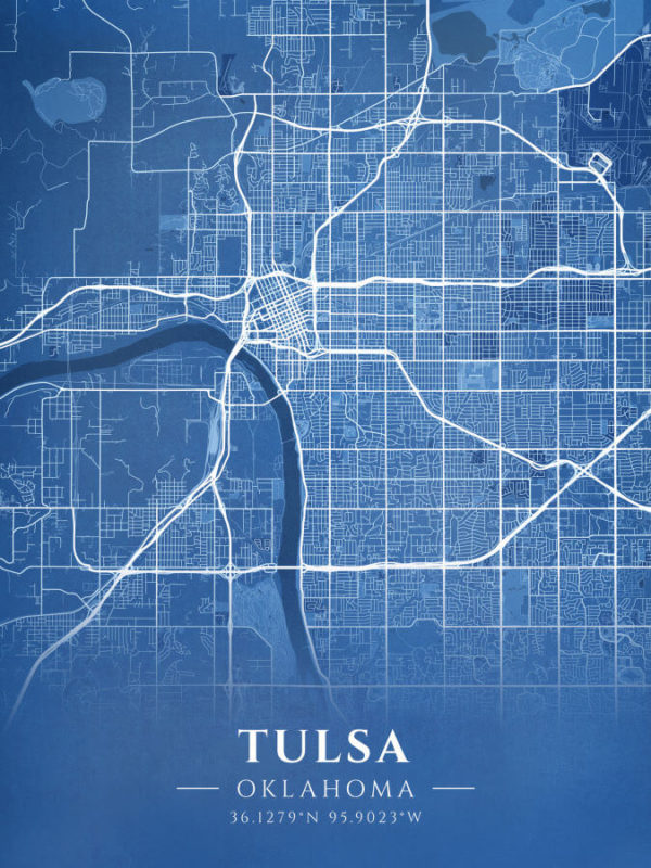 Tulsa Oklahoma Blueprint Map Illustration