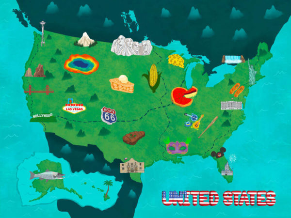United States Country Map Illustration Poster
