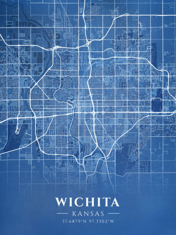 Wichita Kansas Blueprint Map Illustration