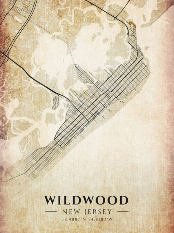 Wildwood New Jersey Antique Map Illustration