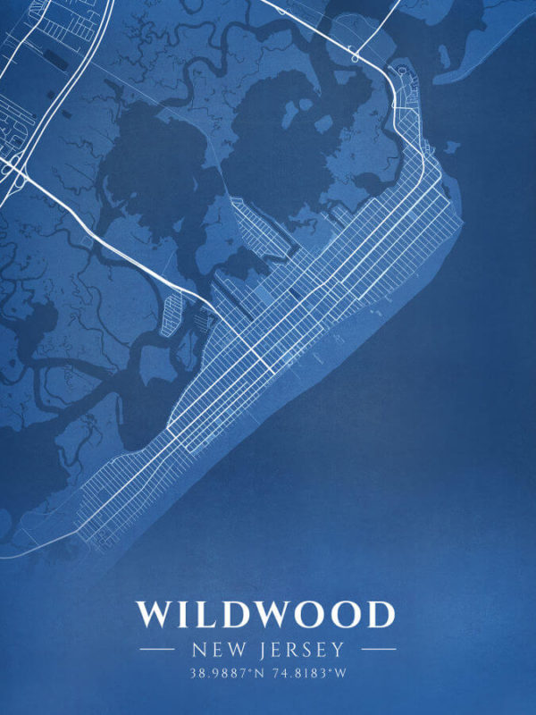 Wildwood New Jersey Blueprint Map Illustration