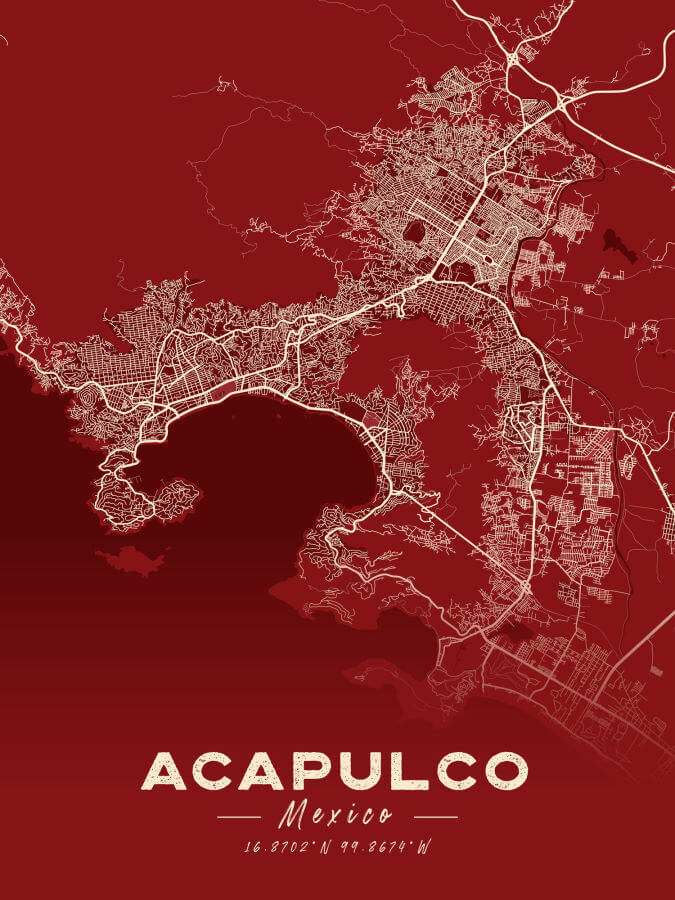 Acapulco Mexico Map Print Cartel Style