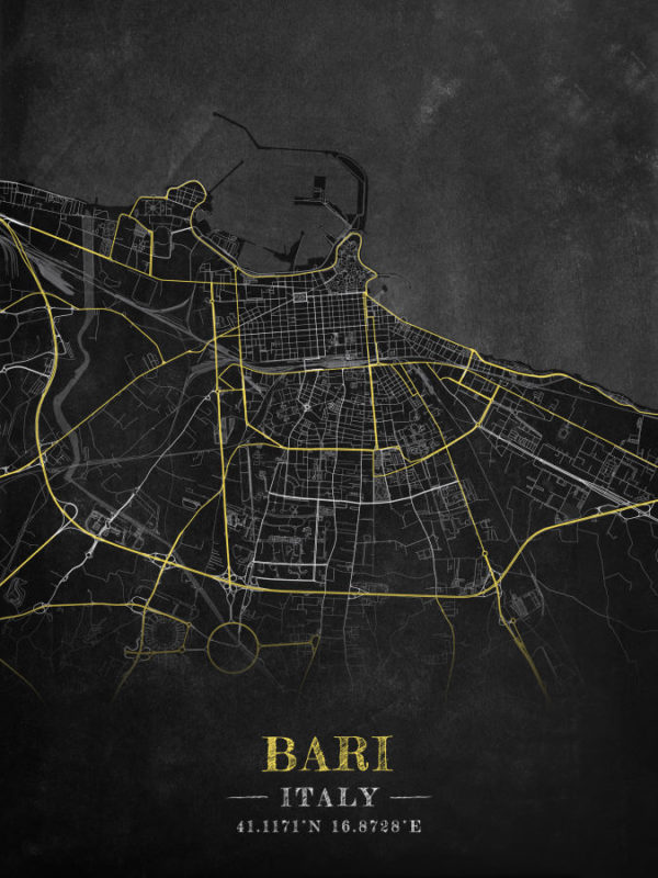 Bari Italy Chalkboard Map Wall Art Print
