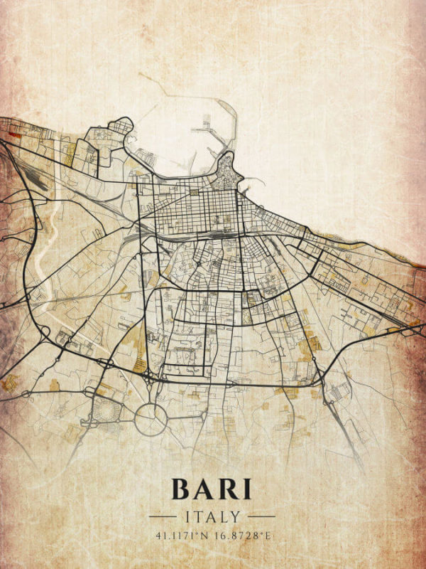 Bari Italy Vintage Map Poster