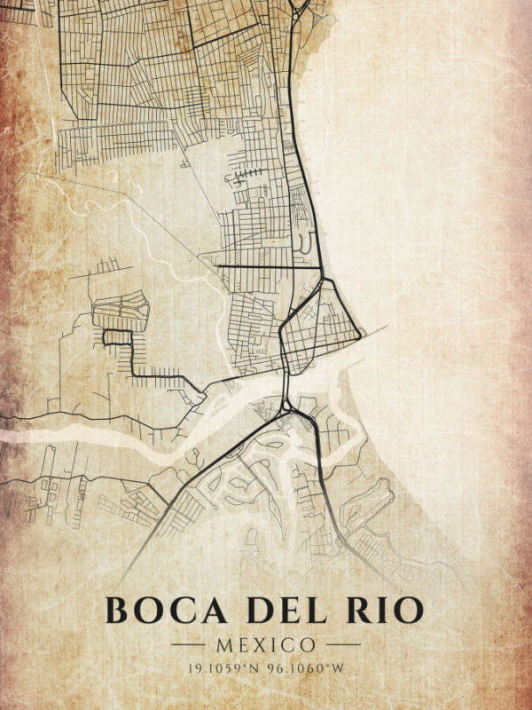 Boca Del Rio Mexico Vintage Map Poster