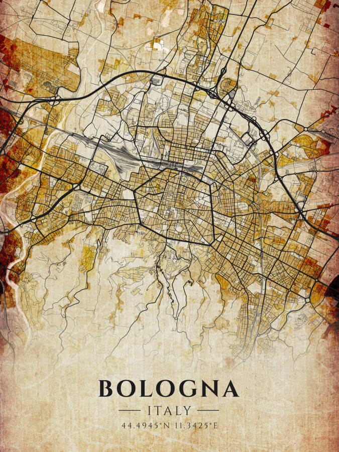 Bologna Italy Vintage Map Poster
