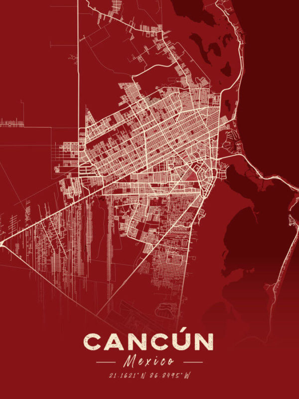 Cancun Mexico Map Print Cartel Style