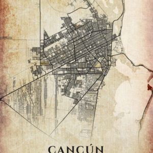 Cancun Mexico Vintage Map Poster