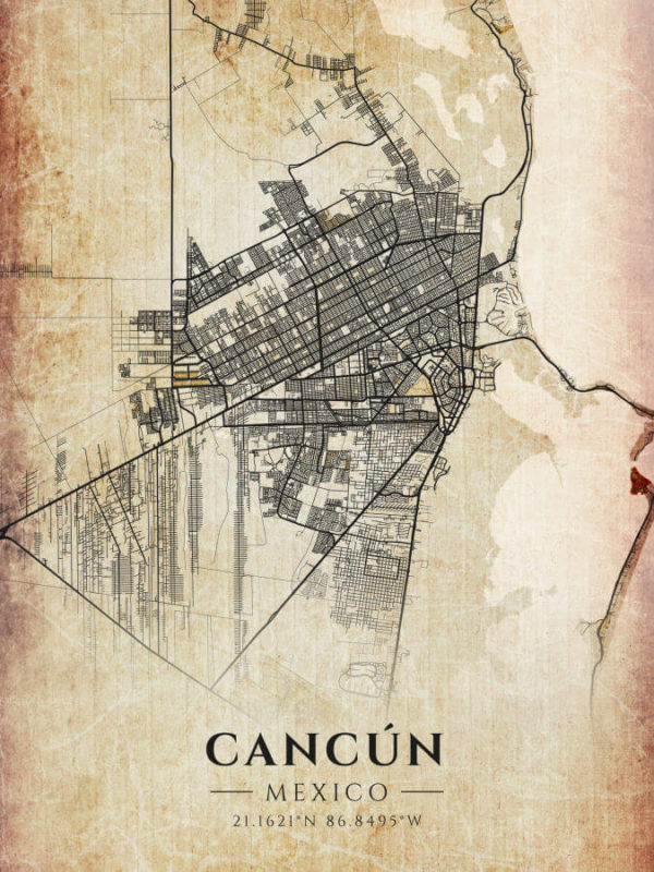 Cancun Mexico Vintage Map Poster