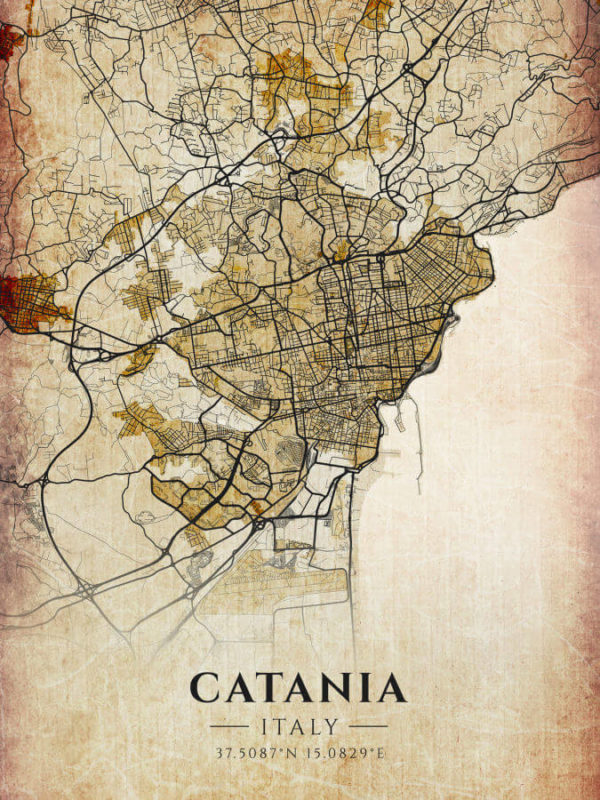 Catania Italy Vintage Map Poster