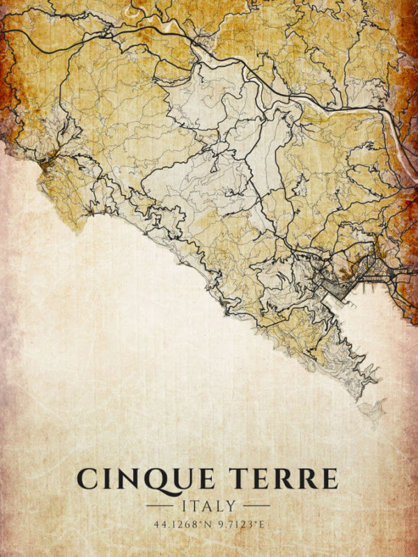 Cinque Terre Italy Vintage Map Poster