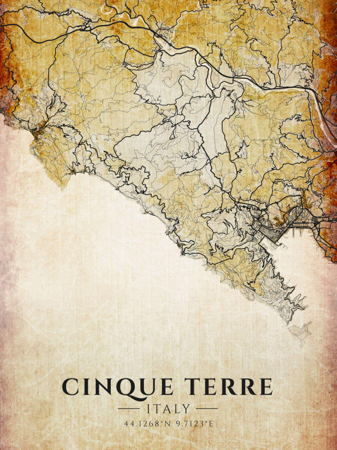 Cinque Terre Vintage Map