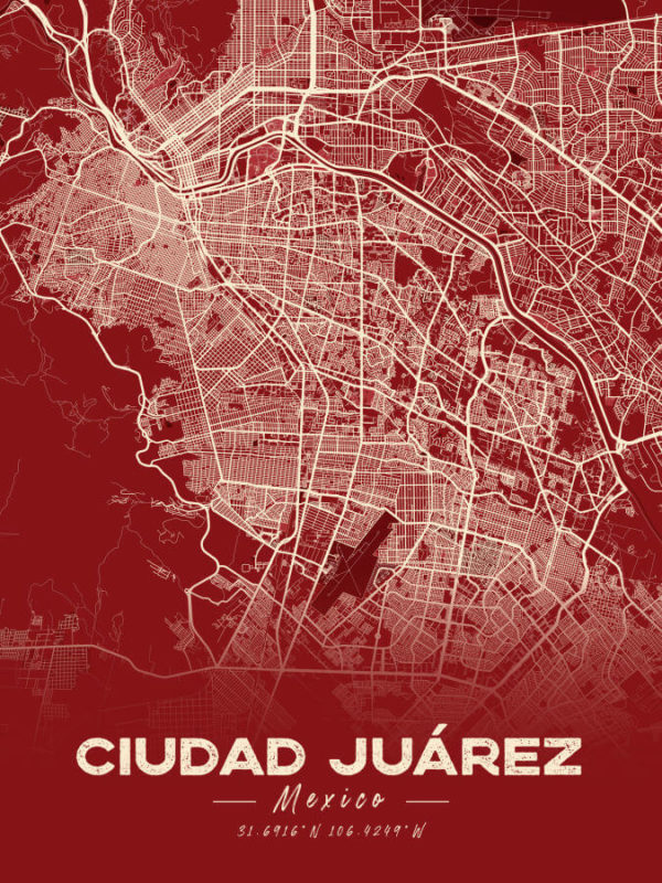 Ciudad Juarez Mexico Map Print Cartel Style