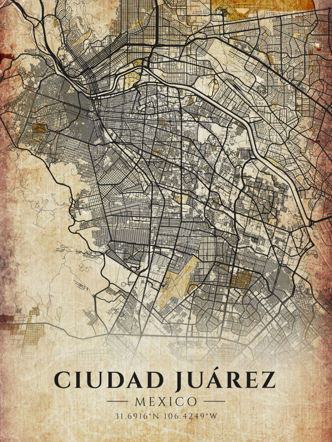 Ciudad Juarez Vintage Map