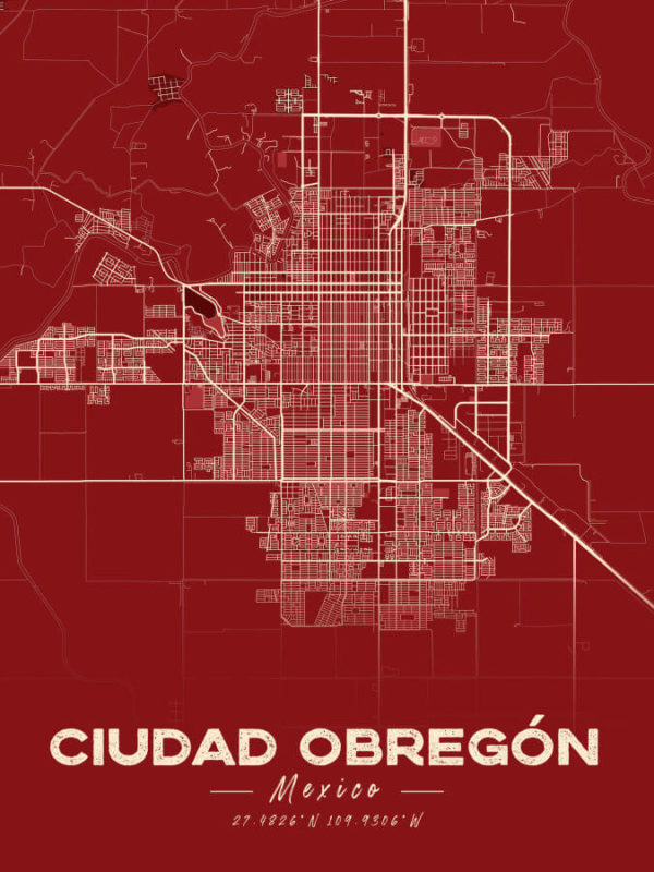 Ciudad Obregon Mexico Map Print Cartel Style