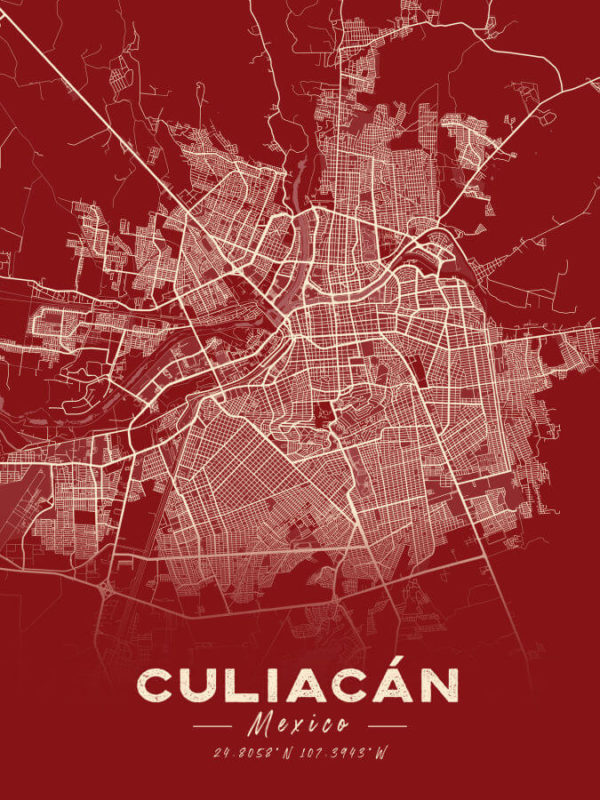 Culiacan Mexico Map Print Cartel Style