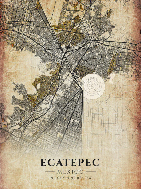 Ecatepec Mexico Vintage Map Poster