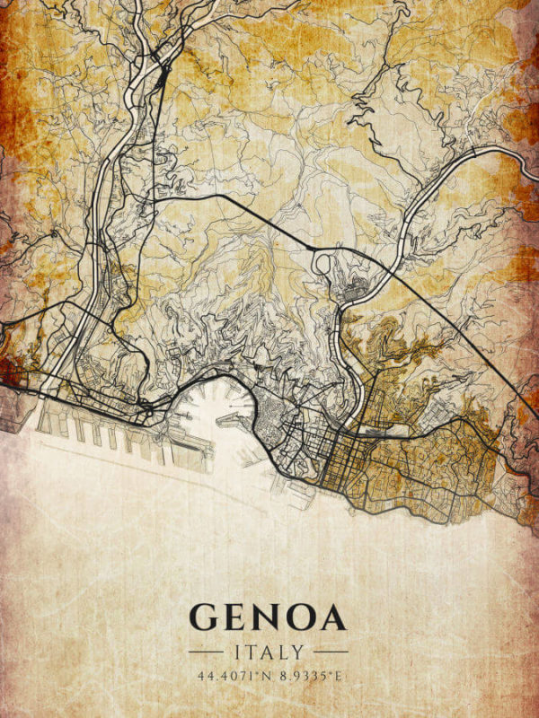 Genoa Italy Vintage Map Poster