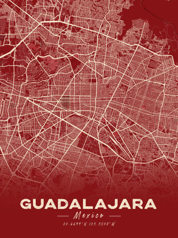 Guadalajara Mexico Map Print Cartel Style