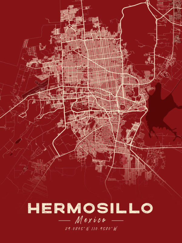 Hermosillo Mexico Map Print Cartel Style