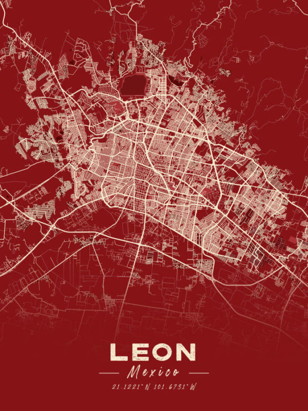 Leon Mexico Map Print Cartel Style