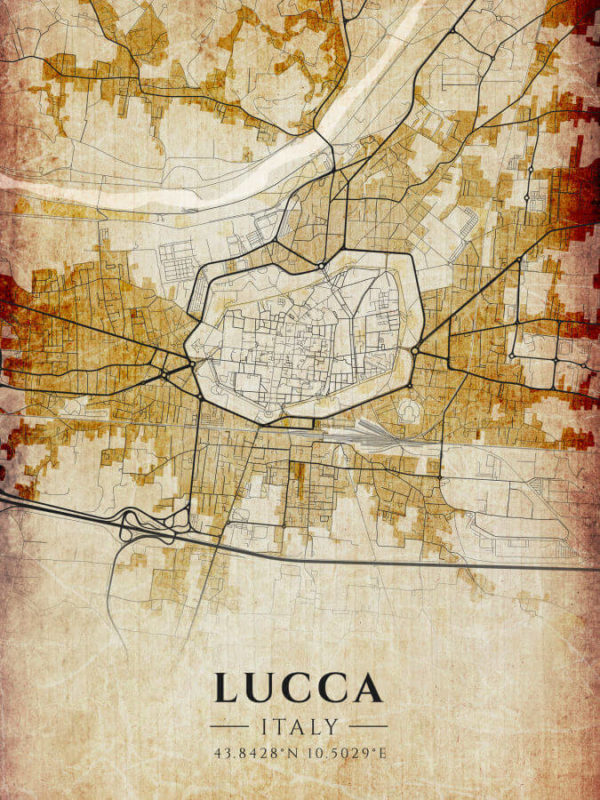Lucca Italy Vintage Map Poster
