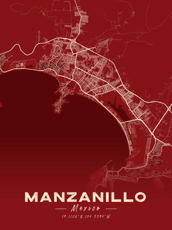 Manzanillo Mexico Map Print Cartel Style
