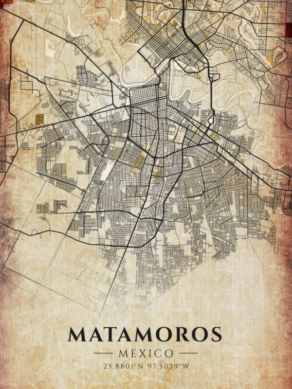 Matamoros Mexico Vintage Map Poster