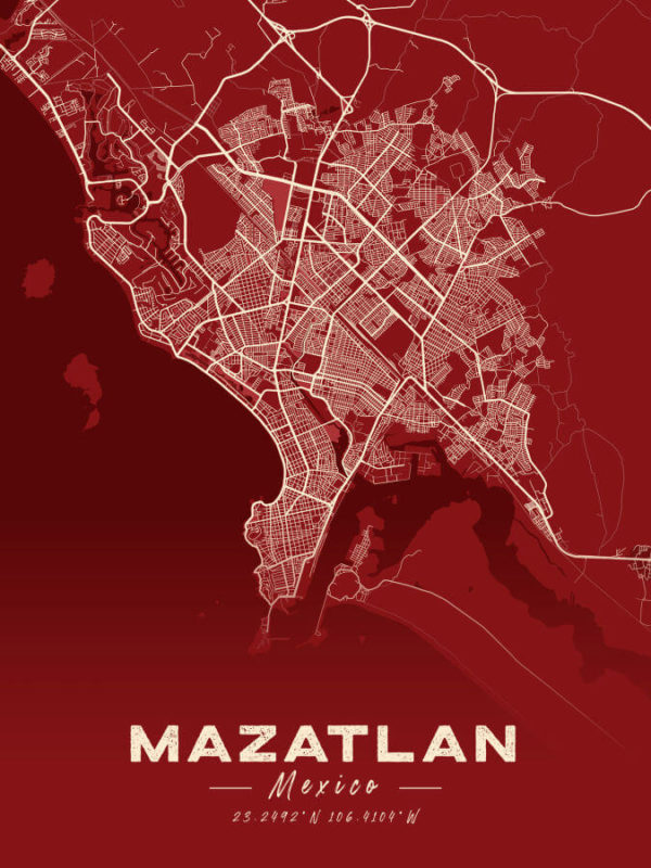 Mazatlan Mexico Map Print Cartel Style
