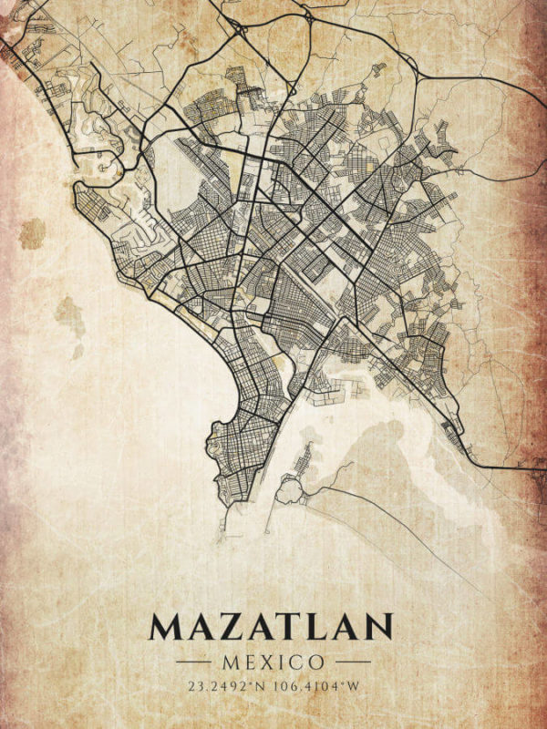Mazatlan Mexico Vintage Map Poster