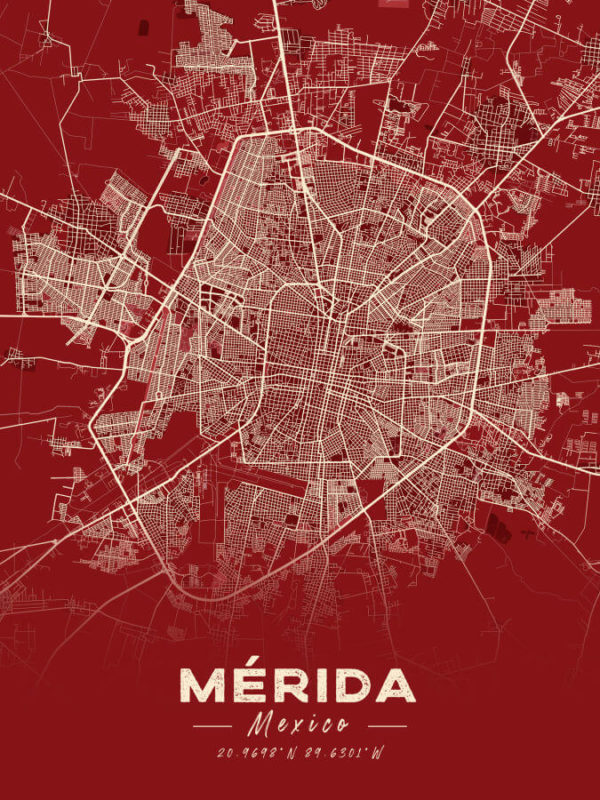 Merida Mexico Map Print Cartel Style