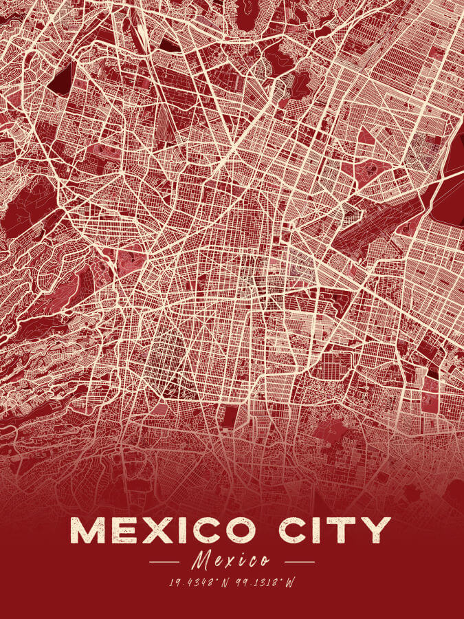 Mexico City Mexico Map Print Cartel Style