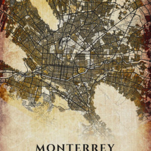 Monterrey Mexico Vintage Map Poster