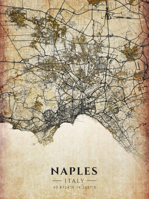 Naples Italy Vintage Map Poster
