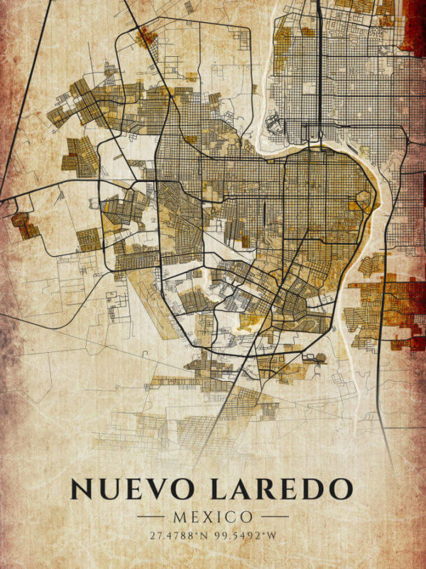 Nuevo Laredo Mexico Vintage Map Poster