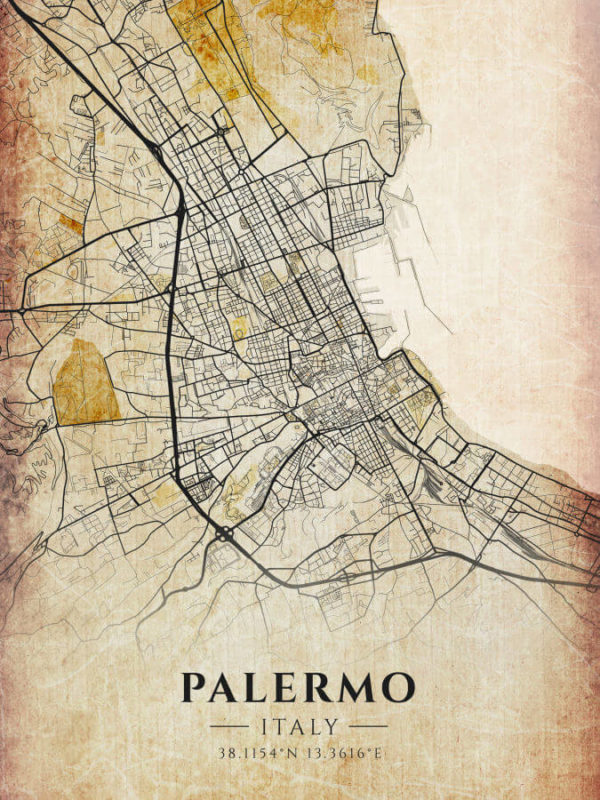 Palermo Italy Vintage Map Poster