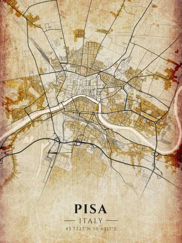 Pisa Italy Vintage Map Poster