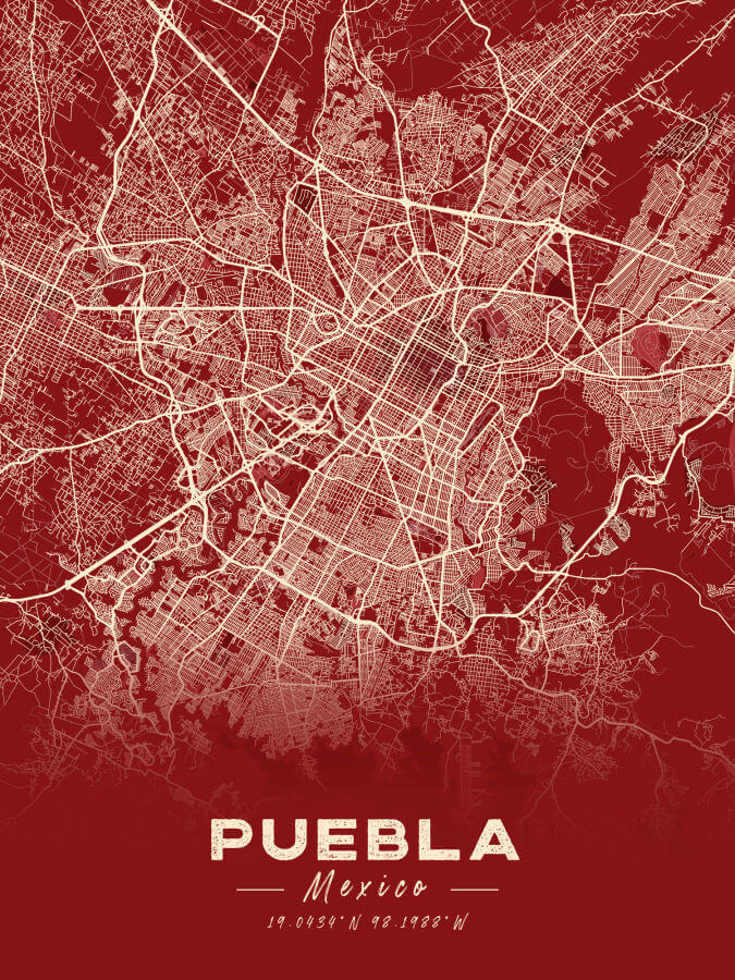 Puebla Map Cartel Style