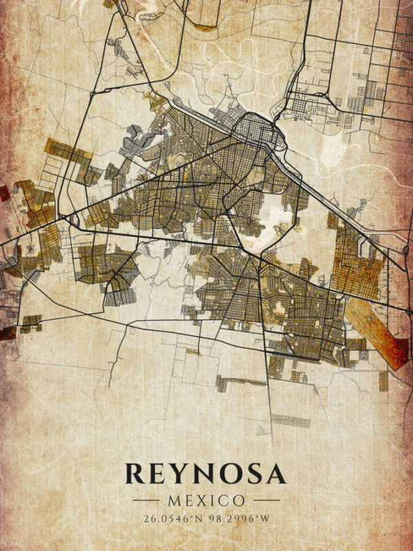 Reynosa Mexico Vintage Map Poster