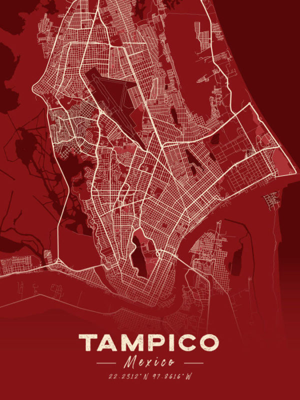 Tampico Mexico Map Print Cartel Style