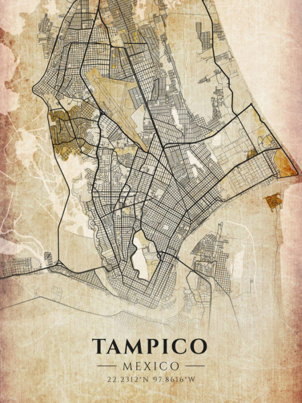 Tampico Mexico Vintage Map Poster