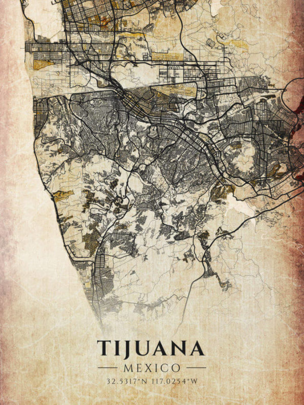 Tijuana Mexico Vintage Map Poster