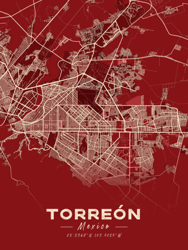 Torreon Mexico Map Print Cartel Style