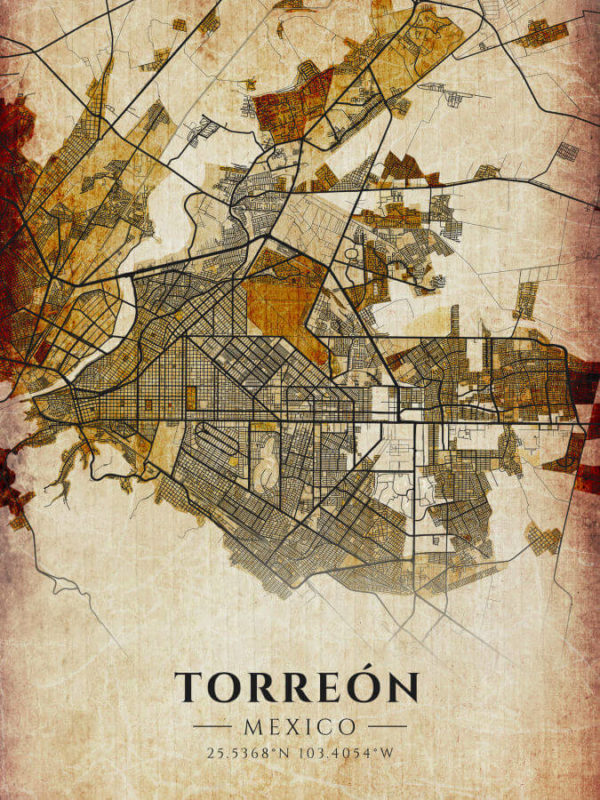 Torreon Mexico Vintage Map Poster
