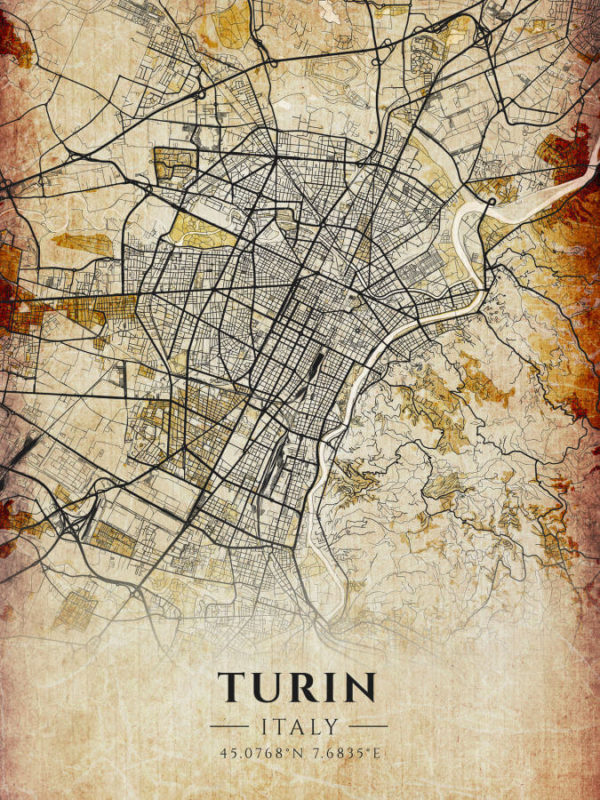 Turin Italy Vintage Map Poster