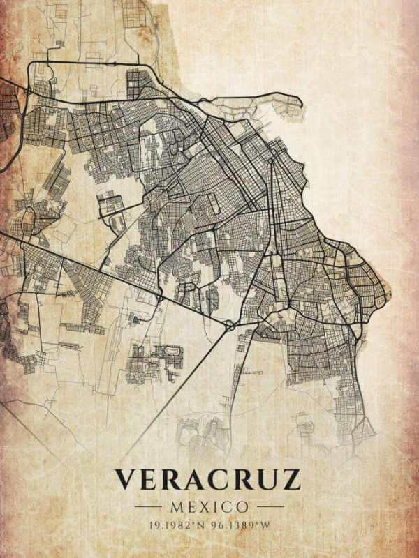 Veracruz Mexico Vintage Map Poster